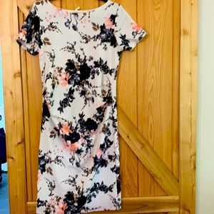 Pink blush white floral fitted dress